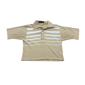 Vintage Wilson Beige & White Striped Polo Shirt Y2K
